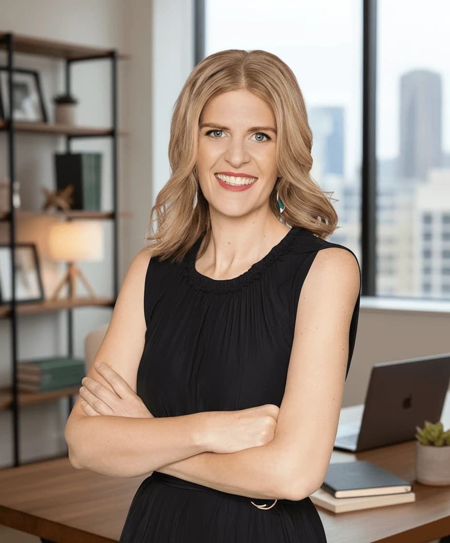 Rebecca Reti smiling with her arms crossed